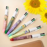 Penna a sfera personalizzata glitterata 4 in 1 con nome e fiore di nascita regalo ideale per occassioni speciali per insegnanti e infermieri