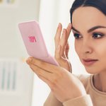 Personalized Shadow Monogram Stripe LED Double-Sided Foldable Compact Makeup Mirror with Initial Travel Accessories Birthday Gift for Bridesmaid Women