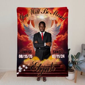 Personalisierte Heaven Angel Wings Memorial Throw Blanket mit Foto und Name Erinnerung In Loving Memory Sympathie Geschenk für den Verlust eines geliebten Menschen