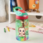 Gepersonaliseerd schattig cartoon karakter initiaal 16 oz Kid waterfles met naam en siliconen rietje verjaardag terug naar school Gift voor jongens meisjes