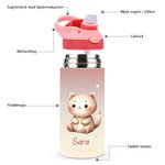 Personligt tecknade djur vattenflaska för barn 355 ml med handtag och sugrör perfekt födelsedagspresent för barn