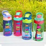 Personalized Multicolor Neon Style Name 16 oz Kid Water Bottle with Silicone Straw and Spill-Proof Lid Back to School Birthday Gift for Boys Girls