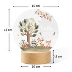 Veilleuse LED Personnalisée avec Nom et Texte Style d'Animaux de la Forêt Décoration Intérieure avec Base en Bois Cadeau Anniversaire Fête pour Enfant