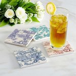 Gepersonaliseerde Retro Franse Toile De Jouy Stijl Vierkante Keramische Onderzetter met Initiaal en Naam Huwelijk Verlovingsgeschenk voor Pasgetrouwd Paar