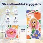 Personlig 2 i 1 Floral Cartoon Character Quick Dry Oversized Backpack Beach Handduk med namn Beach Party Travel Födelsedagspresent för kvinnor Män