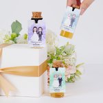 Personalised Cartoon Bride and Groom Watercolour Label Shot Bottle with Name and Date Wedding Favor Decor for Couple Guest Newlywed