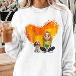 Personalized 3D Cartoon Dog and Girl T-shirt Sweatshirt Birthday Adoption Anniversary Gift for Dog Moms Dog Lovers