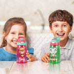 Gepersonaliseerd schattig lachend dierenpatroon naam 16 oz Kid waterfles met siliconen rietje en handvat Verjaardag terug naar school Gift voor jongens meisjes