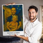 Personalized Night Cafe Oil-Painting Style Photo Poster Painting Framed Painting with Name and Text Birthday Anniversary Gift for Family Friends