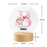 Veilleuse LED Personnalisée avec Initiale Lapin et Nom Décoration de Chambre avec Socle en Bois Cadeau Pâques pour Enfant