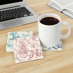 Gepersonaliseerde Retro Franse Toile De Jouy Stijl Vierkante Keramische Onderzetter met Initiaal en Naam Huwelijk Verlovingsgeschenk voor Pasgetrouwd Paar