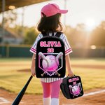 Personalized Ice Cream Dripping Baseball Backpack Lunch Bag Pencil Case Set with Name and Number Back to School Birthday Gift for Boys Girls