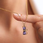 Personalised Cat Dog Bow Birthstone Necklace Dainty Jewellery Birthday Mother's Day Gift for Women Pet Lovers