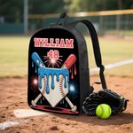 Personalized Ice Cream Dripping Baseball Backpack Lunch Bag Pencil Case Set with Name and Number Back to School Birthday Gift for Boys Girls