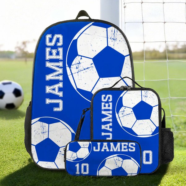 Personalized Multicolour Ball Sports Backpack Lunch Bag Pencil Case Set with Name and Number Team Training Back to School Gift for Kids Students