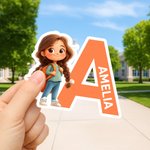 Personalized Cartoon Character Waterproof Labels Stickers with Initial and Name Birthday Back to School Gift for Boys Girls