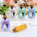 Personalised Cartoon Bride and Groom Watercolour Label Shot Bottle with Name and Date Wedding Favor Decor for Couple Guest Newlywed