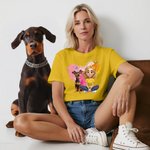 Personalized 3D Cartoon Dog and Girl T-shirt Sweatshirt Birthday Adoption Anniversary Gift for Dog Moms Dog Lovers