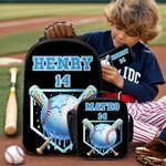 Personalized Ice Cream Dripping Baseball Backpack Lunch Bag Pencil Case Set with Name and Number Back to School Birthday Gift for Boys Girls