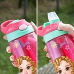 Gepersonaliseerd schattig cartoon karakter initiaal 16 oz Kid waterfles met naam en siliconen rietje verjaardag terug naar school Gift voor jongens meisjes