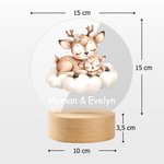 Veilleuse LED Personnalisée avec Nom Maman et Bébé Animaux Lune Nuage Décoration de Chambre avec Socle en Bois Cadeau Anniversaire Noël pour Enfant