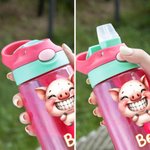Gepersonaliseerd schattig lachend dierenpatroon naam 16 oz Kid waterfles met siliconen rietje en handvat Verjaardag terug naar school Gift voor jongens meisjes
