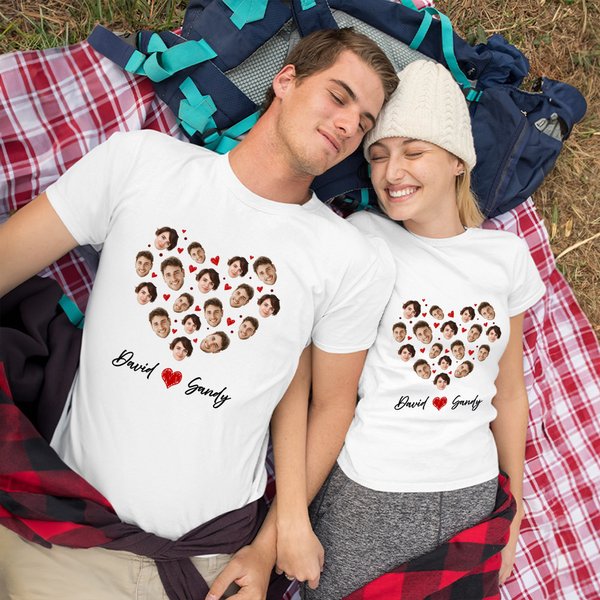 Personalized Funny Lover Face Photo Couple T-shirt Sweatshirt with Name Romantic Anniversary Birthday Gift for Him Her