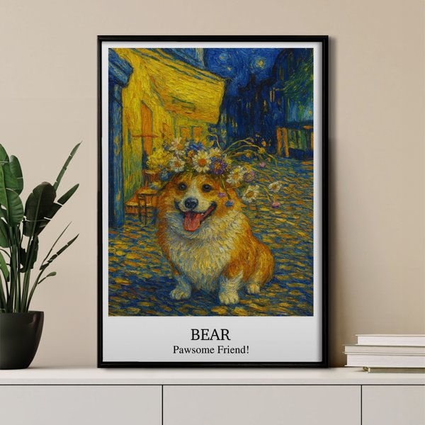 Peinture à l'huile personnalisée Night Cafe Photo Poster Painting Peinture encadrée avec nom et texte Cadeau d'anniversaire pour la famille et les amis