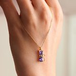 Personalised Cat Dog Bow Birthstone Necklace Dainty Jewellery Birthday Mother's Day Gift for Women Pet Lovers