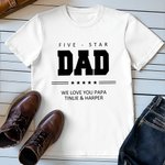 Personalised Five Star Design 100% Cotton Men's T-shirt with Title and Text Father's Day Birthday Gift for Dad Grandpa