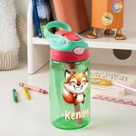 Gepersonaliseerd schattig lachend dierenpatroon naam 16 oz Kid waterfles met siliconen rietje en handvat Verjaardag terug naar school Gift voor jongens meisjes