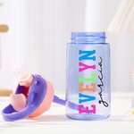 Personalized Multicolor Neon Style Name 16 oz Kid Water Bottle with Silicone Straw and Spill-Proof Lid Back to School Birthday Gift for Boys Girls