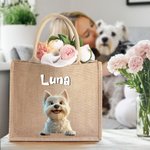 Bolso de yute personalizada grande con nombre y 1 a 3 perros de dibujos animados en 3D regalo de cumpleaños para mujeres y amantes de las mascotas