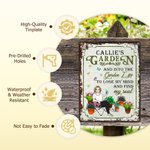 Personalized Retro Garden Cartoon Character Vertical Metal Sign with Name Garden Decor Birthday Gift for Grandma Mom Gardening Lover