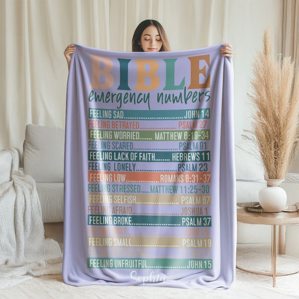 Personalized Bible Emergency Numbers Soft Throw Blanket with Name Home Decor Birthday Baptism Gift for Christian