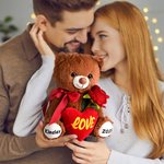 Ours en peluche personnalisé I Love You Red Heart Bow Rose avec textes Anniversary Valentine's Day Birthday Gift for Couple