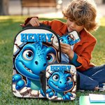 Personalised Cute 3D Cartoon Dinosaur Backpack Lunch Bag Pencil Case Set with Name Back to School Birthday Gift for Boys Girls