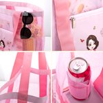 Personalized Birth Flower Cartoon Character Mesh Beach Tote Bag with Name Summer Vacation Swimming Pool Birthday Gift for Women Girls