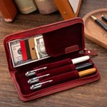 Henkilökohtainen Monogrammi 3 jaettu Slots Crazy Horse Nahka Pen Case nimi Kannettavat tarvikkeet Travel Syntymäpäivälahja perheelle Ystävät kollegat