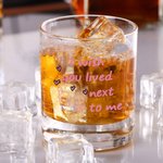 Personalized I Wish You Lived Next to Me Pink House 10 oz Rock Whiskey Glass with Name Old Fashioned Birthday Gift for Friends Liquor Lovers