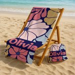 Serviette de Plage Pliable Personnalisée avec Nom et Fleur Danoise Accessoire à Séchage Rapide Sac de Plage Cadeau Anniversaire Voyage pour Femme