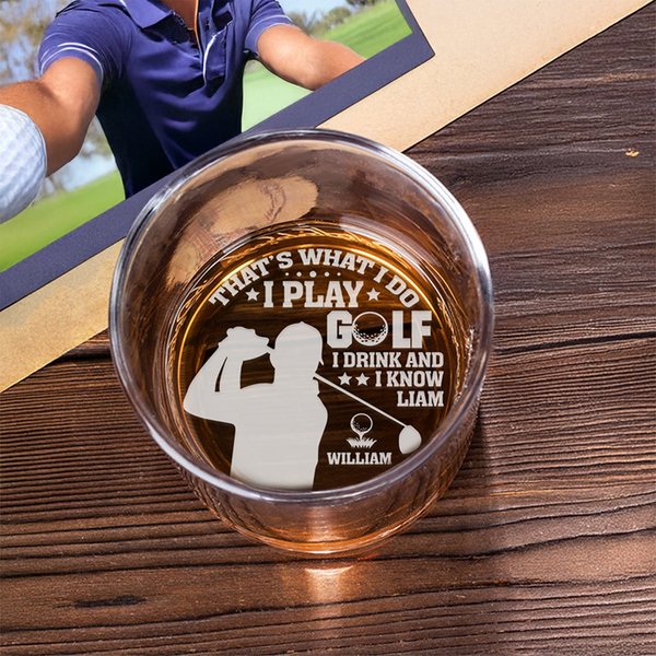Henkilökohtainen That's What I Do Golf Swing 10 oz Old Fashioned Rock Whiskey lasi nimi Syntymäpäivä Isänpäivä lahja golfaajille viinin ystäville