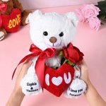 Ours en peluche personnalisé I Love You Red Heart Bow Rose avec textes Anniversary Valentine's Day Birthday Gift for Couple