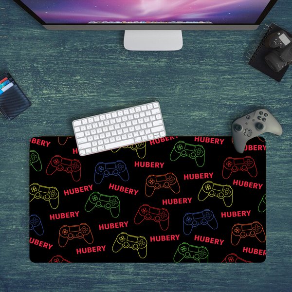 Personalized Neon Gamepad Design Non-Slip Large-Size Mouse Pad Desk Mat with Name Office Accessory Birthday Gift for Students Colleagues Friends