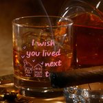 Personalized I Wish You Lived Next to Me Pink House 10 oz Rock Whiskey Glass with Name Old Fashioned Birthday Gift for Friends Liquor Lovers
