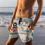 Personalized Retired Not My Problem Anymore Cartoon Character Quick Dry Beach Shorts with Name Funny Retirement Gift for Men Dad Husband