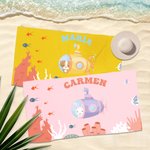Toalla de playa personalizada multicolor con nombre y diseño de animales de buceo secado rápido vacaciones de verano regalo de cumpleaños para niños