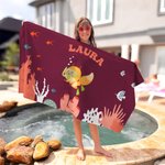 Toalla de playa personalizada multicolor con nombre y diseño de animales de buceo secado rápido vacaciones de verano regalo de cumpleaños para niños