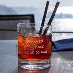 Personalized I Wish You Lived Next to Me Pink House 10 oz Rock Whiskey Glass with Name Old Fashioned Birthday Gift for Friends Liquor Lovers
