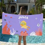 Toalla de playa personalizada multicolor con nombre y diseño de animales de buceo secado rápido vacaciones de verano regalo de cumpleaños para niños
